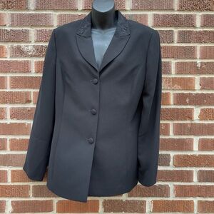 Maggy London Black Embroidered Floral Pant Blazer Suit Two piece Sz 14